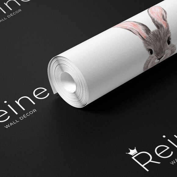 Grey Bunny Rabbit Kids Room Wallpaper | Adorable Animal Wallpaper - Picture 2 of 9